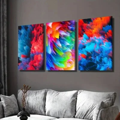 3pcs Colorful Smoke Explosion Decoration Wall Art Set Canvas Framed 40x60cm - High Quality Print 100% Australian Made Wall Canvas Ready to Hang