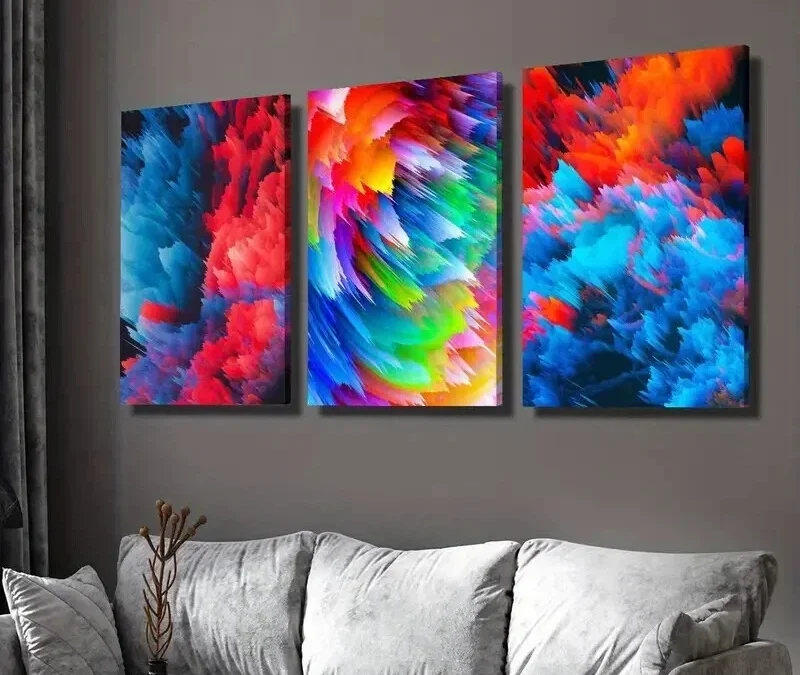3pcs Colorful Smoke Explosion Decoration Wall Art Set Canvas Framed 40x60cm – High Quality Print 100% Australian Made Wall Canvas Ready to Hang