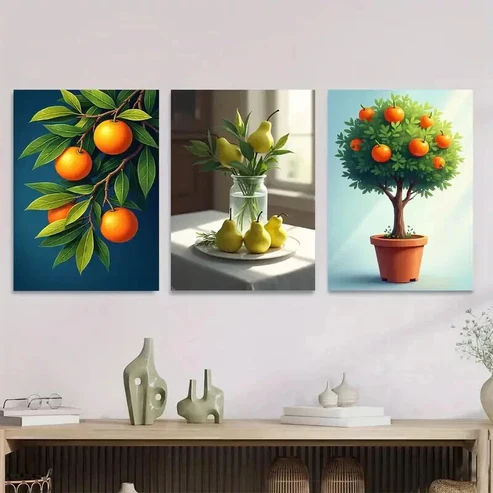 3pcs Vibrant Fruit Orange And Pear Wall Art Set Canvas Framed 50x70cm – High Quality Print 100% Australian Made Wall Canvas Ready to Hang