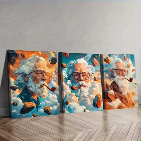 3pcs Clay old man Wall Art Set Canvas Framed 50x70cm – High Quality Print 100% Australian Made Wall Canvas Ready to Hang