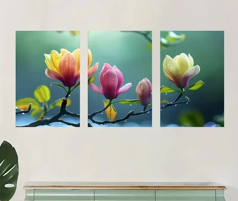 3pcs Flowers After the Rain Nature Landscapes Wall Art Set Canvas Framed 40x60cm – High Quality Print 100% Australian Made Wall Canvas Ready to Hang