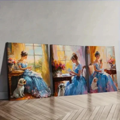 3pcs Afternoon time girl Wall Art Set Canvas Framed 50x70cm - High Quality Print 100% Australian Made Wall Canvas Ready to Hang