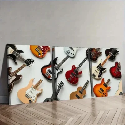 3pcs Guitar illustration Painting Wall Art Set Canvas Framed 50x70cm - High Quality Print 100% Australian Made Wall Canvas Ready to Hang
