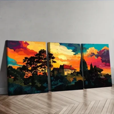 3pcs Mansion Surrounded by trees Wall Art Set Canvas Framed 50x70cm - High Quality Print 100% Australian Made Wall Canvas Ready to Hang