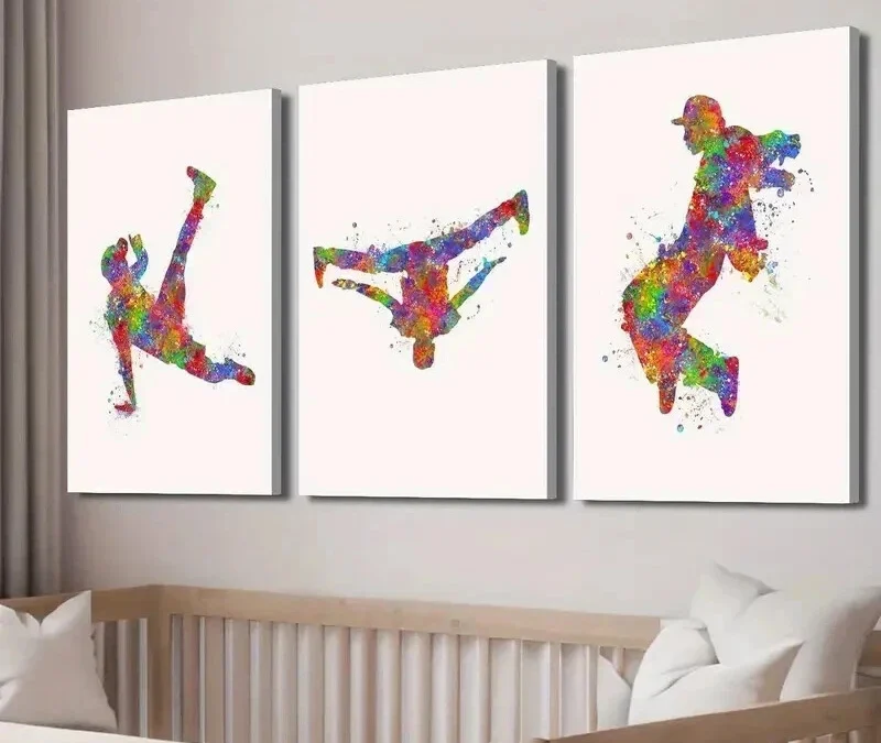 3pcs Colorful Breakdance & Street Dance Wall Art Set Canvas Framed 40x60cm – High Quality Print 100% Australian Made Wall Canvas Ready to Hang