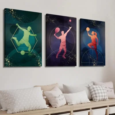 3pcs Soccer Tennis And Basketball Drawing Wall Art Set Canvas Framed 40x60cm - High Quality Print 100% Australian Made Wall Canvas Ready to Hang