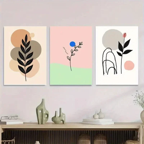 3pcs Modern Abstract Botanical 3 Minimalist Wall Art Set Canvas Framed 50x70cm – High Quality Print 100% Australian Made Wall Canvas Ready to Hang