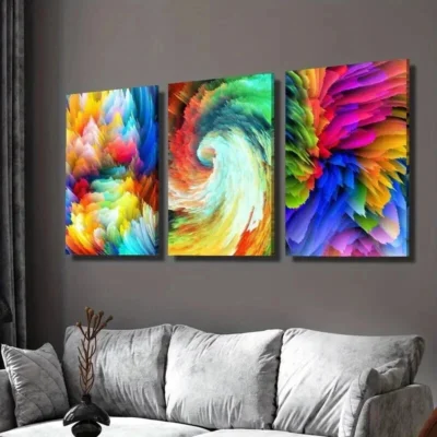 3pcs Vibrant Abstract Rainbow Explosion Wall Art Set Canvas Framed 40x60cm - High Quality Print 100% Australian Made Wall Canvas Ready to Hang