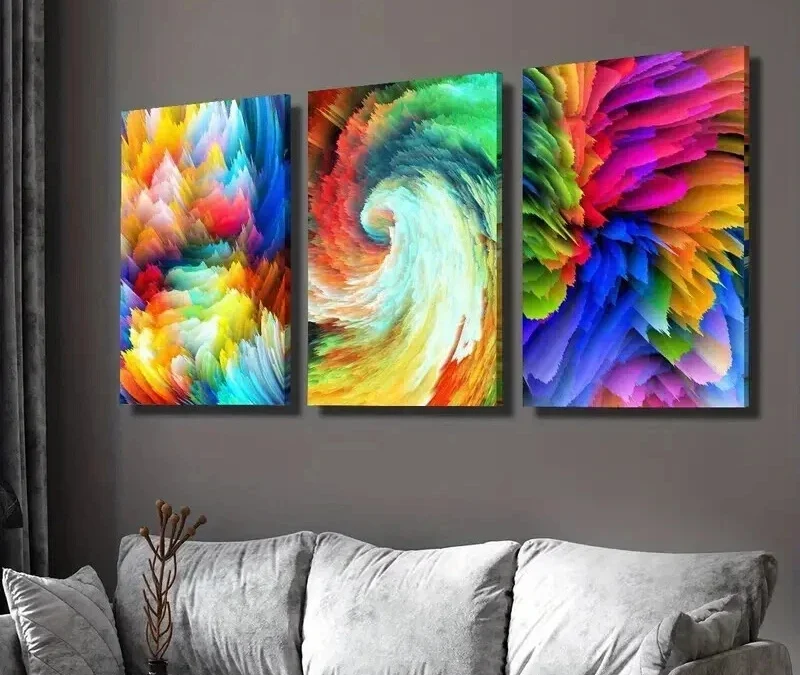3pcs Vibrant Abstract Rainbow Explosion Wall Art Set Canvas Framed 40x60cm – High Quality Print 100% Australian Made Wall Canvas Ready to Hang