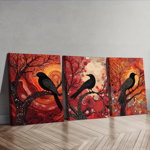 3pcs The psychic crow Wall Art Set Canvas Framed 40x60cm – High Quality Print 100% Australian Made Wall Canvas Ready to Hang