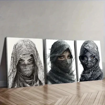 3pcs The mysterious cloaked woman of Egypt Wall Art Set Canvas Framed 50x70cm - High Quality Print 100% Australian Made Wall Canvas Ready to Hang