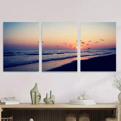 3pcs Beach Sunset Landscape Vibrant Sunset Wall Art Set Canvas Framed 50x70cm - High Quality Print 100% Australian Made Wall Canvas Ready to Hang