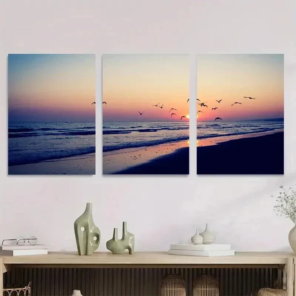 3pcs Beach Sunset Landscape Vibrant Sunset Wall Art Set Canvas Framed 50x70cm – High Quality Print 100% Australian Made Wall Canvas Ready to Hang