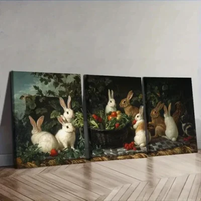 3pcs Rabbit farm ( Wall Art Set Canvas Framed 50x70cm - High Quality Print 100% Australian Made Wall Canvas Ready to Hang