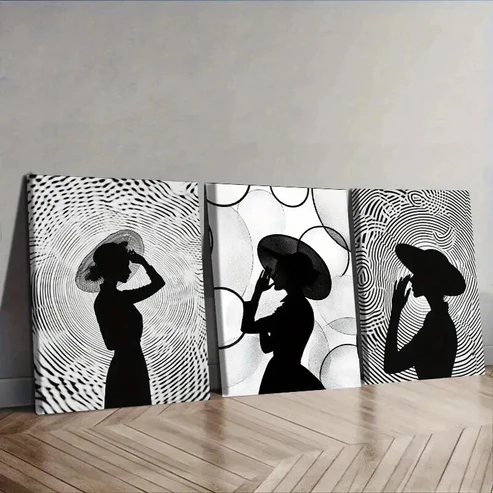 3pcs Elegant Silhouette Circular Patterns Wall Art Set Canvas Framed 50x70cm – High Quality Print 100% Australian Made Wall Canvas Ready to Hang