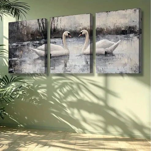 3pcs Water Swan Animal Wall Art Set Canvas Framed 40x60cm – High Quality Print 100% Australian Made Wall Canvas Ready to Hang