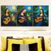3pcs Mona Lisa plays guitar Wall Art Set Canvas Framed 50x70cm - High Quality Print 100% Australian Made Wall Canvas Ready to Hang - Image 2