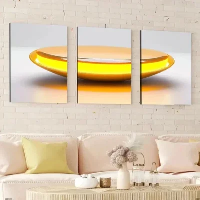 3pcs Abstract Geometric Stunning Yellow Boul Wall Art Set Canvas Framed 50x70cm - High Quality Print 100% Australian Made Wall Canvas Ready to Hang