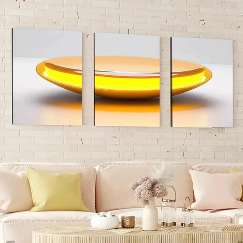3pcs Abstract Geometric Stunning Yellow Boul Wall Art Set Canvas Framed 50x70cm – High Quality Print 100% Australian Made Wall Canvas Ready to Hang