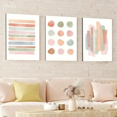 3pcs Abstract Geometric Beige Bold Lines Colour Wall Art Set Canvas Framed 50x70cm - High Quality Print 100% Australian Made Wall Canvas Ready to Hang