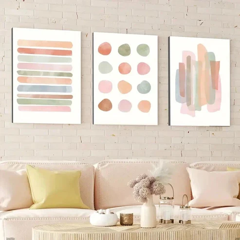 3pcs Abstract Geometric Beige Bold Lines Colour Wall Art Set Canvas Framed 40x60cm – High Quality Print 100% Australian Made Wall Canvas Ready to Hang
