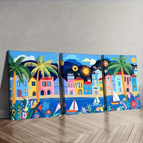 3pcs Coastal city of Rio de Janeiro, Brazil Wall Art Set Canvas Framed 40x60cm – High Quality Print 100% Australian Made Wall Canvas Ready to Hang