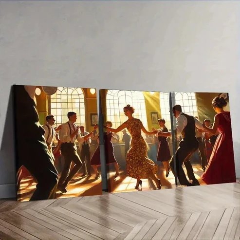 3pcs A picture of people dancing in the middle Wall Art Set Canvas Framed 50x70cm – High Quality Print 100% Australian Made Wall Canvas Ready to Hang