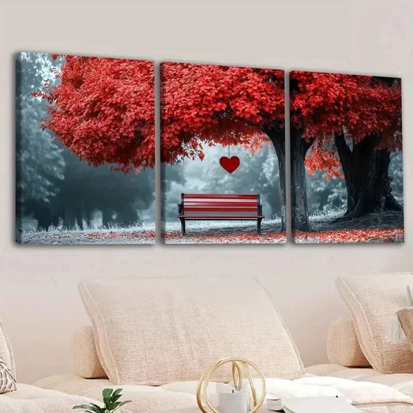 3pcs Abstract Red Tree Love Fashion Gray Weather Wall Art Set Canvas Framed 50x70cm – High Quality Print 100% Australian Made Wall Canvas Ready to Hang
