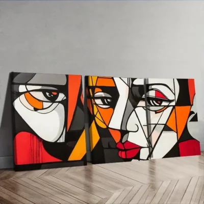 3pcs Modern abstract images of a single face Wall Art Set Canvas Framed 50x70cm - High Quality Print 100% Australian Made Wall Canvas Ready to Hang