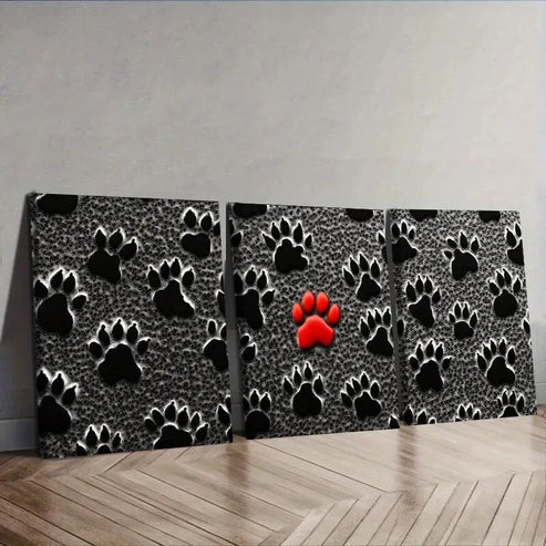 3pcs Black Dog Paw Prints Wall Art Set Canvas Framed 40x60cm – High Quality Print 100% Australian Made Wall Canvas Ready to Hang