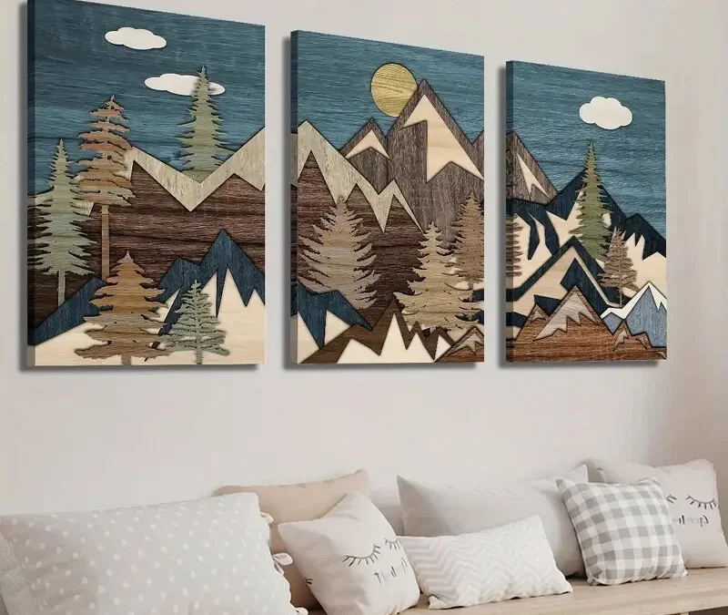 3pcs Mountain Pine Forest Nature Wilderness Wall Art Set Canvas Framed 40x60cm – High Quality Print 100% Australian Made Wall Canvas Ready to Hang