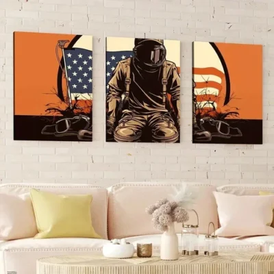 3pcs Military Boots Helmet Rifle Abstract Wall Art Set Canvas Framed 40x60cm - High Quality Print 100% Australian Made Wall Canvas Ready to Hang