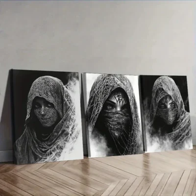 3pcs The Enigmatic Cloaked Woman from Egypt Wall Art Set Canvas Framed 40x60cm - High Quality Print 100% Australian Made Wall Canvas Ready to Hang