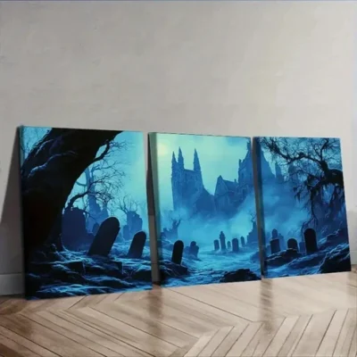 3pcs Gothic cemetery Wall Art Set Canvas Framed 50x70cm - High Quality Print 100% Australian Made Wall Canvas Ready to Hang