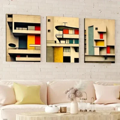 3pcs Abstract Modern Triptych Corbusier Blocks Wall Art Set Canvas Framed 50x70cm - High Quality Print 100% Australian Made Wall Canvas Ready to Hang