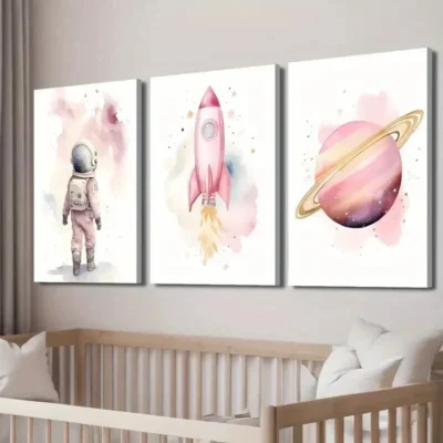 3pcs Astronaut & Rocket Themes Wall Art Set Canvas Framed 40x60cm - High Quality Print 100% Australian Made Wall Canvas Ready to Hang