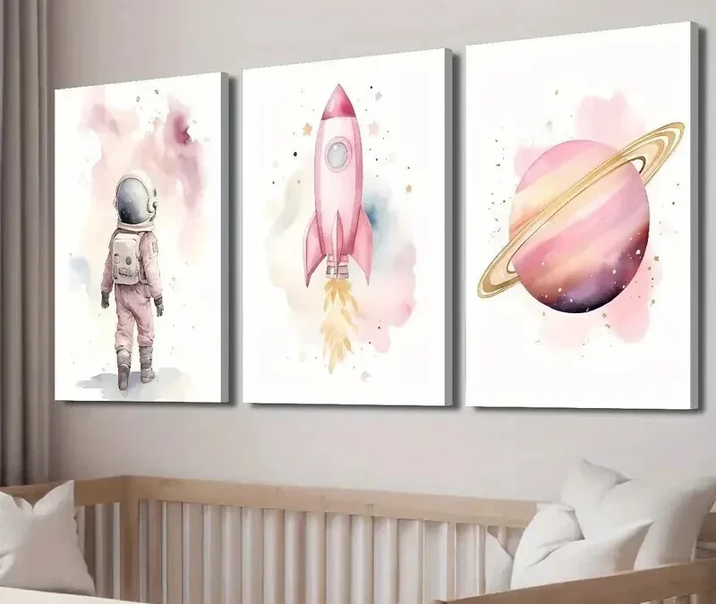 3pcs Astronaut & Rocket Themes Wall Art Set Canvas Framed 40x60cm – High Quality Print 100% Australian Made Wall Canvas Ready to Hang
