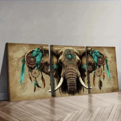 3pcs Dream catchers and elephants Wall Art Set Canvas Framed 50x70cm - High Quality Print 100% Australian Made Wall Canvas Ready to Hang