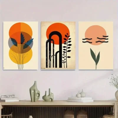 3pcs Vibrant Orange and Black Geometric Abstract Wall Art Set Canvas Framed 50x70cm - High Quality Print 100% Australian Made Wall Canvas Ready to Hang