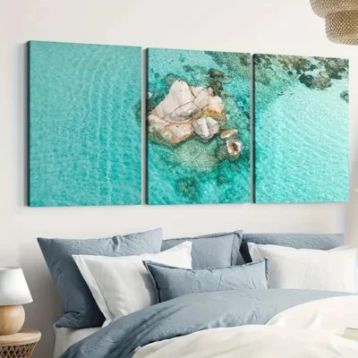 3pcs Beach Ocean Classic Paintings Stone Modern Style Wall Art Set Canvas Framed 40x60cm - High Quality Print 100% Australian Made Wall Canvas Ready to Hang