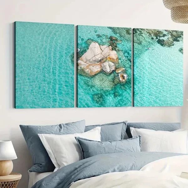 3pcs Beach Ocean Classic Paintings Stone Modern Style Wall Art Set Canvas Framed 40x60cm – High Quality Print 100% Australian Made Wall Canvas Ready to Hang