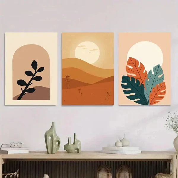 3pcs Modern Nature & Sunset Boho Style Wall Art Set Canvas Framed 50x70cm – High Quality Print 100% Australian Made Wall Canvas Ready to Hang