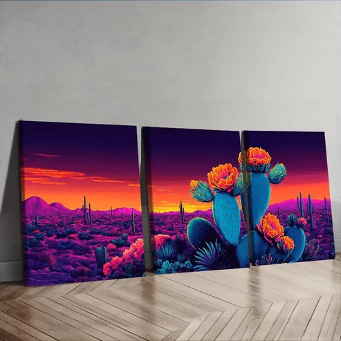 3pcs Surreal cactus, Wall Art Set Canvas Framed 40x60cm – High Quality Print 100% Australian Made Wall Canvas Ready to Hang