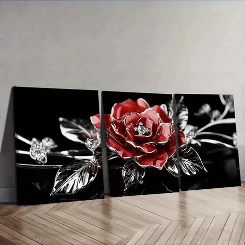 3pcs Jewel rose Wall Art Set Canvas Framed 50x70cm – High Quality Print 100% Australian Made Wall Canvas Ready to Hang