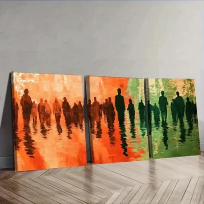 3pcs The Man on the Ripples Abstract Painting Wall Art Set Canvas Framed 50x70cm - High Quality Print 100% Australian Made Wall Canvas Ready to Hang