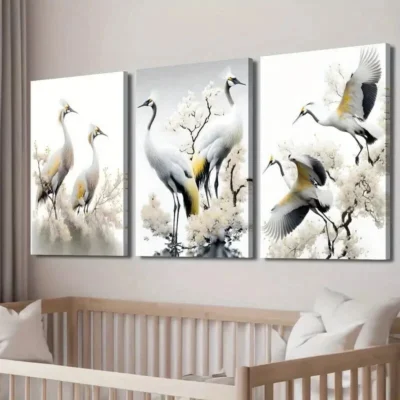 3pcs Japanese Red Crowned Crane Decor Wall Art Set Canvas Framed 40x60cm - High Quality Print 100% Australian Made Wall Canvas Ready to Hang
