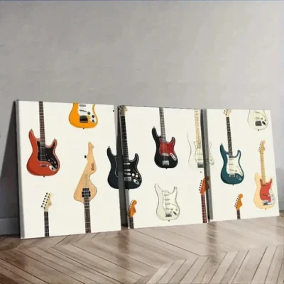 3pcs Guitar illustration Wall Art Set Canvas Framed 50x70cm - High Quality Print 100% Australian Made Wall Canvas Ready to Hang