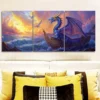 3pcs Blue Dragon on Boat Canvas Wall Art Set Canvas Framed 40x60cm - High Quality Print 100% Australian Made Wall Canvas Ready to Hang - Image 2