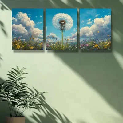 3pcs White dandelion Art Painting Wall Art Set Canvas Framed 50x70cm - High Quality Print 100% Australian Made Wall Canvas Ready to Hang