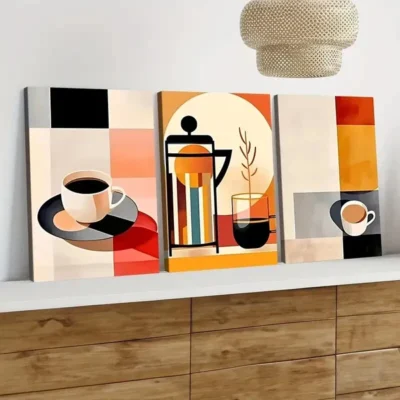 3pcs Modern Art Stylish Abstract Geometric Wall Art Set Canvas Framed 50x70cm - High Quality Print 100% Australian Made Wall Canvas Ready to Hang